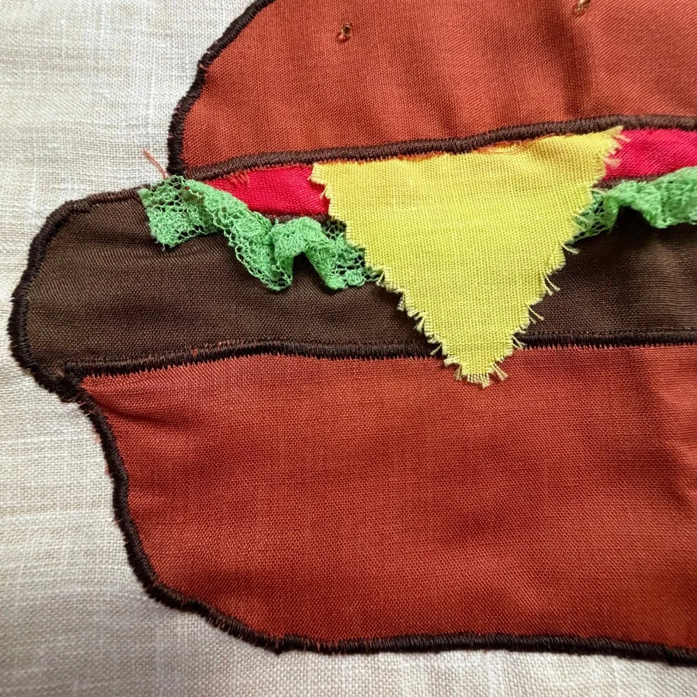 Vintage‎ Handmade Vintage Cheeseburger Applique Linen Apron Novelty Folk Art